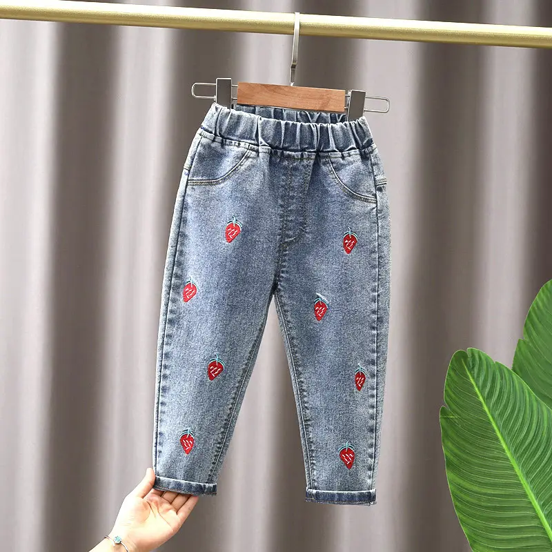 Girls Denim Capri Pants Pink Bunny Embroidery Spring Autumn 2025 - Image 4