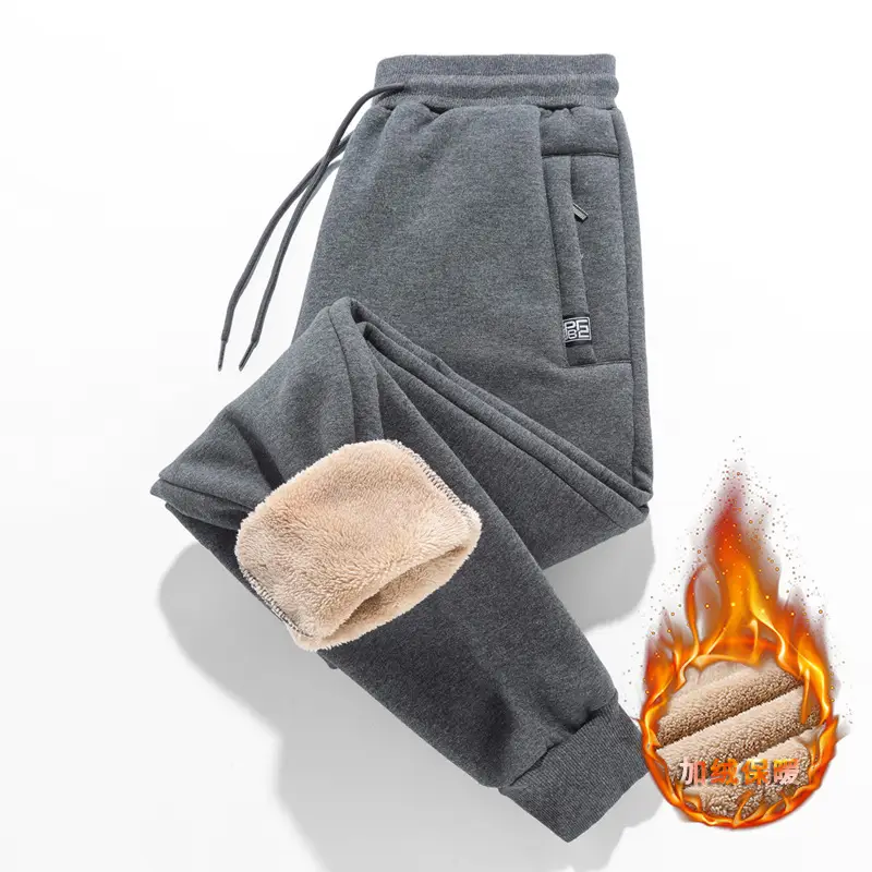 Men Fleece Lined Winter Sweatpants Navy Blue - Image 8