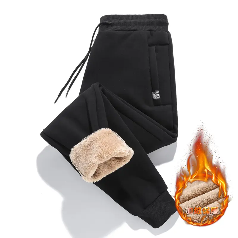 Men Fleece Lined Winter Sweatpants Navy Blue - Image 4