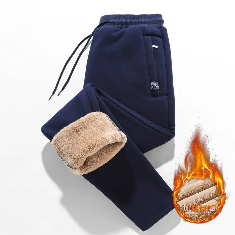 Men Fleece Lined Winter Sweatpants Navy Blue - Image 5
