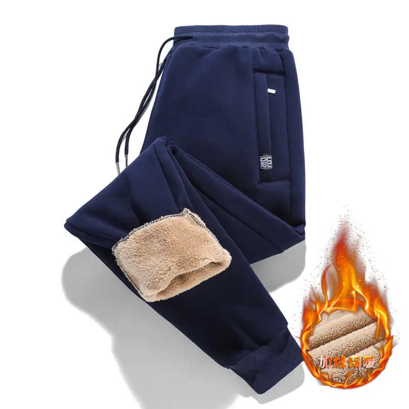 Men Fleece Lined Winter Sweatpants Navy Blue - Image 6