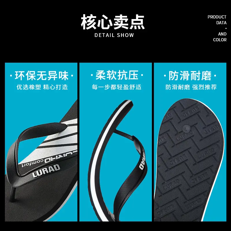 Men's Black UVF307 Flip Flops Summer Non-Slip