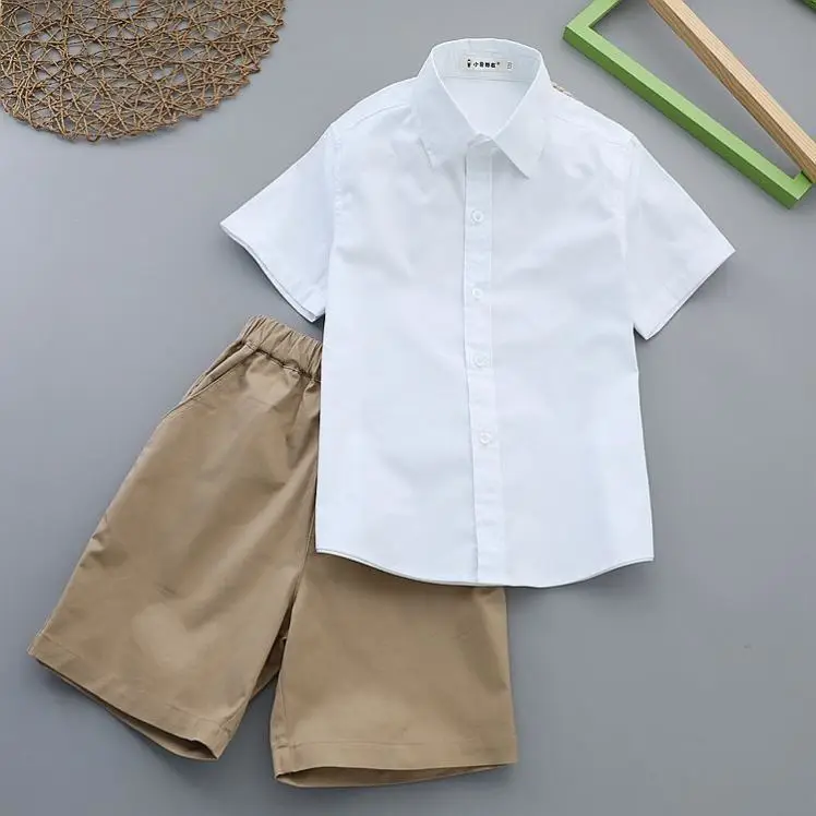 Boy's White Shirt & Black Pants Summer Suit with Red Tie