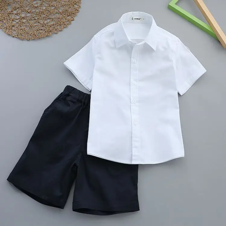 Boy's White Shirt & Black Pants Summer Suit with Red Tie
