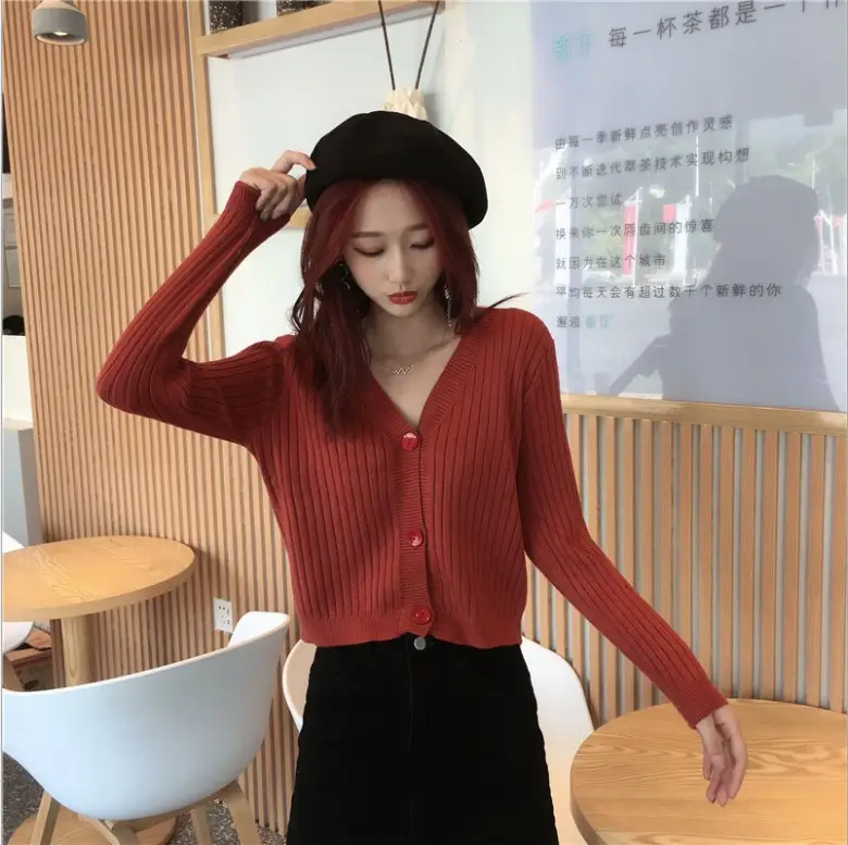 Korean-style V-neck Knitted Cardigan Autumn Wear