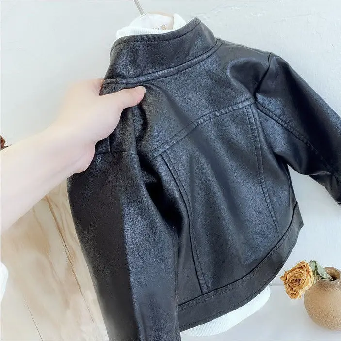 2022 Kids Leather Jacket Black Motorcycle Style Casual