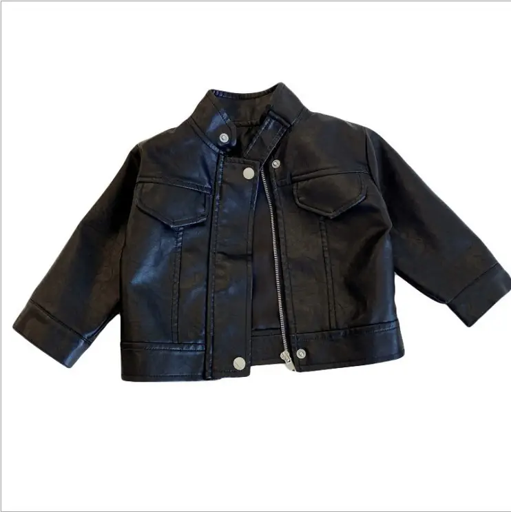 2022 Kids Leather Jacket Black Motorcycle Style Casual