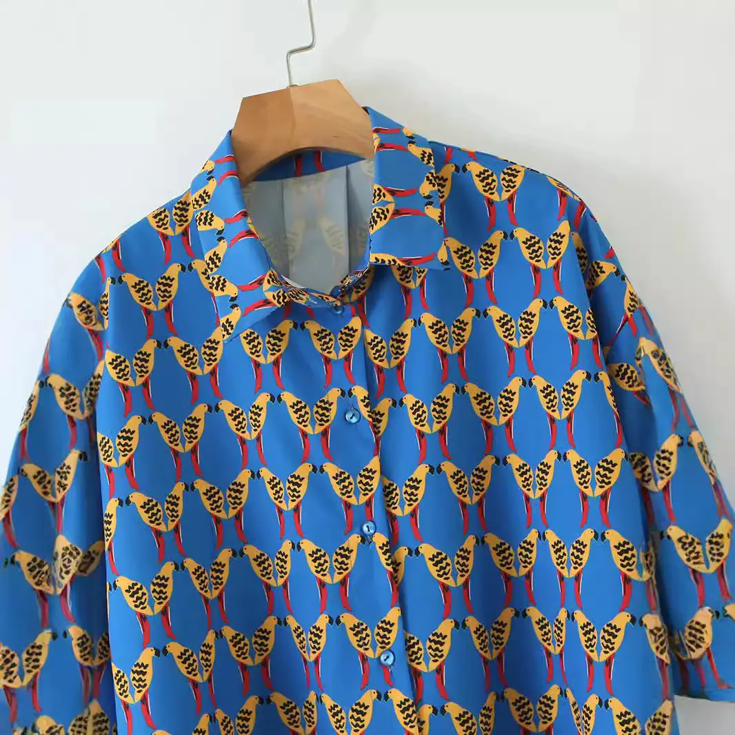 Blue Printed Satin Skirt for Women Summer Wear