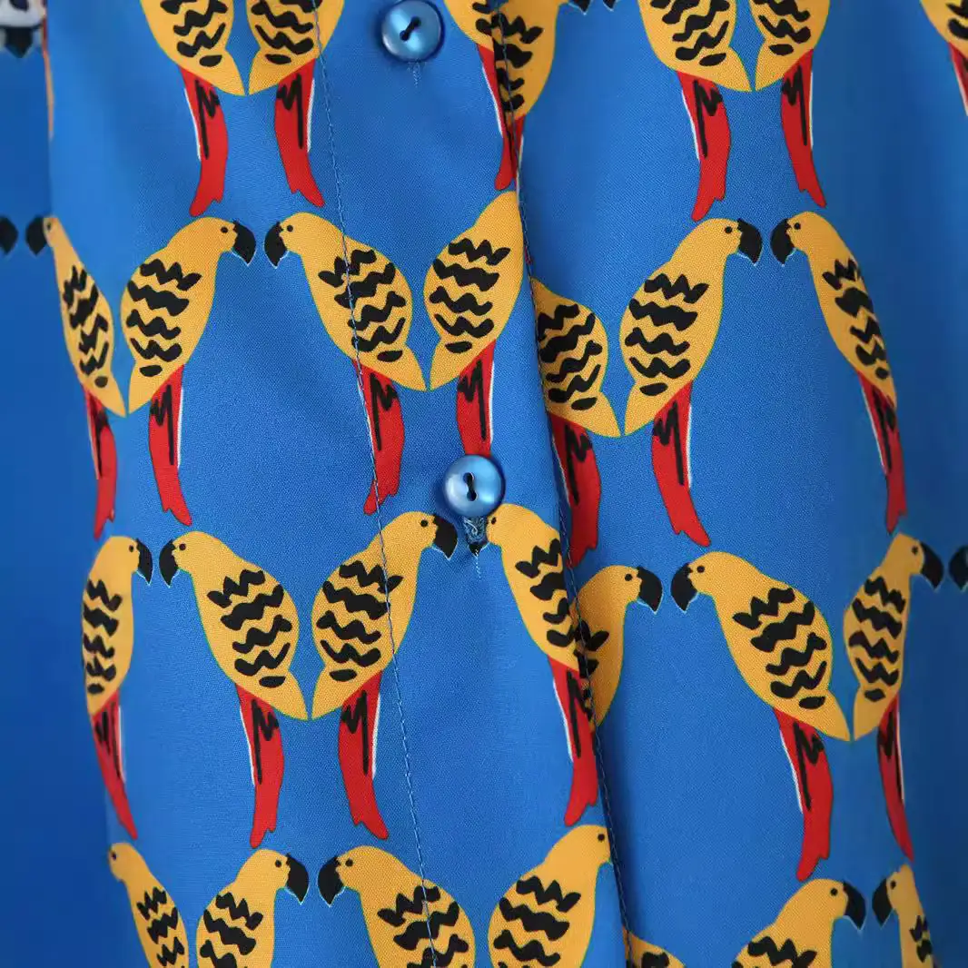 Blue Printed Satin Skirt for Women Summer Wear
