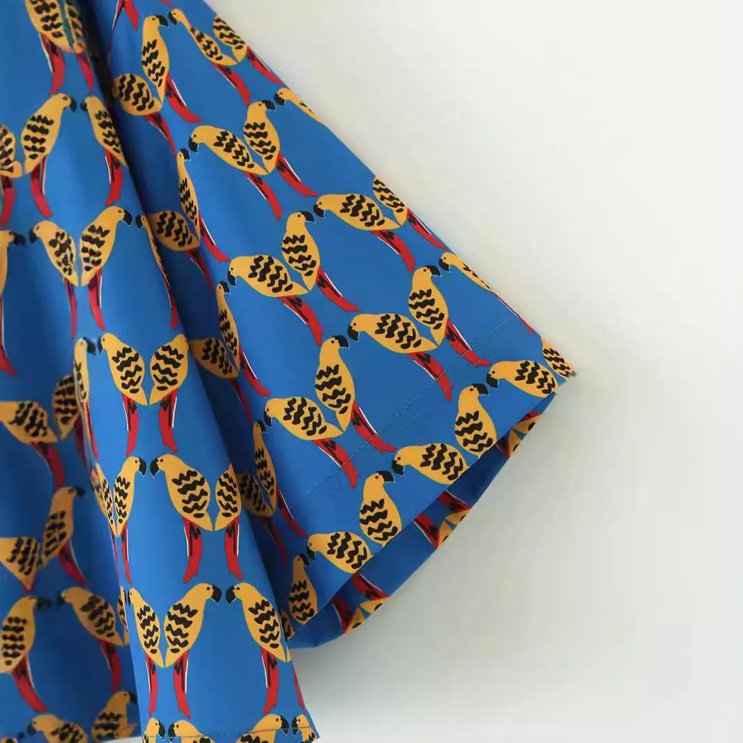 Blue Printed Satin Skirt for Women Summer Wear
