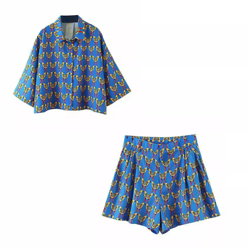 Blue Printed Satin Skirt for Women Summer Wear