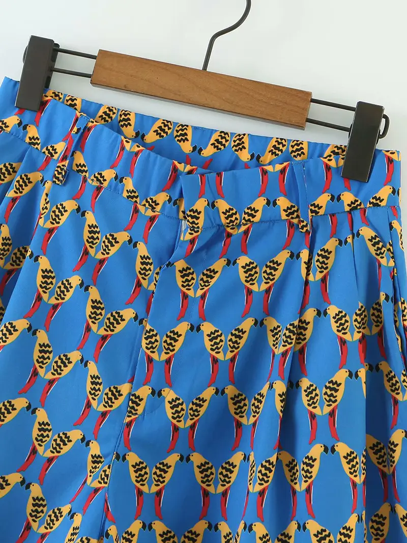 Blue Printed Satin Skirt for Women Summer Wear — feature 21