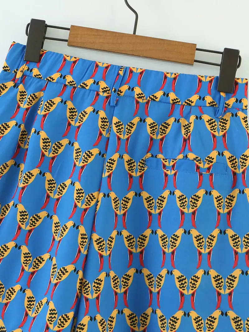 Blue Printed Satin Skirt for Women Summer Wear — feature 25
