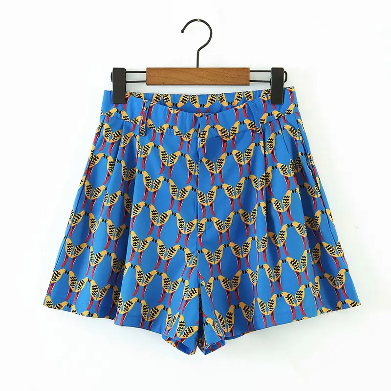 Blue Printed Satin Skirt for Women Summer Wear