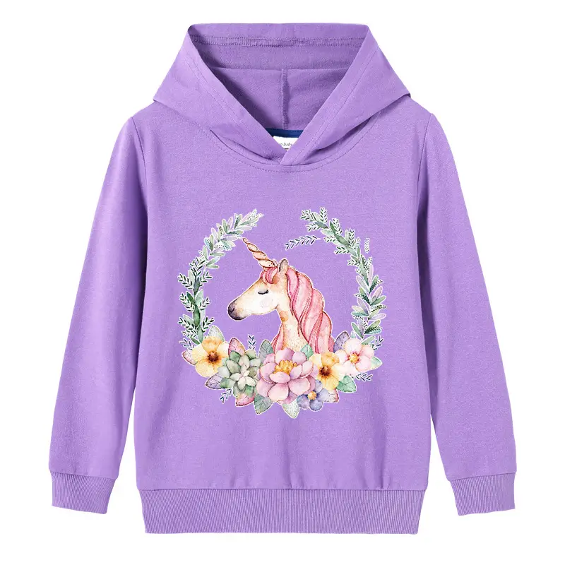 Purple Unicorn Hooded Pullover for Girls