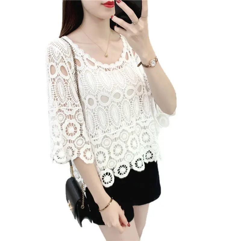 Women's White Lace Cardigan Top with Short Sleeves - Image 35
