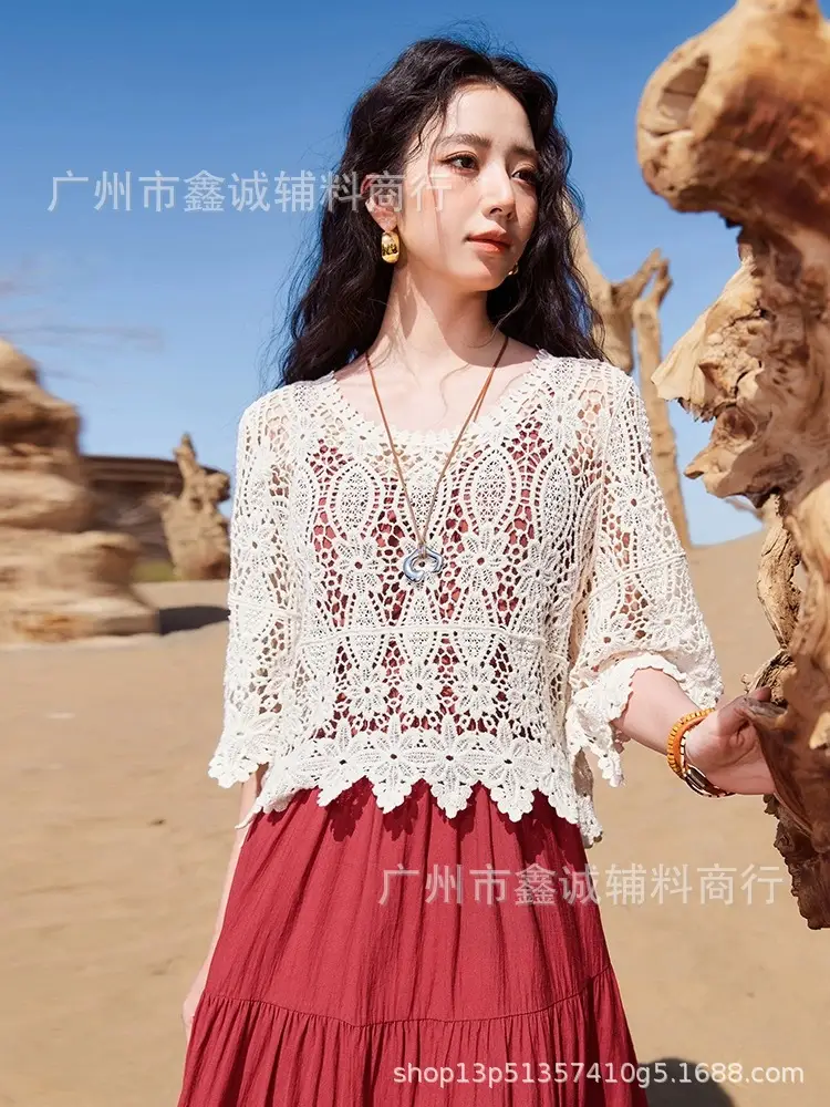 Women's White Lace Cardigan Top with Short Sleeves - Image 12