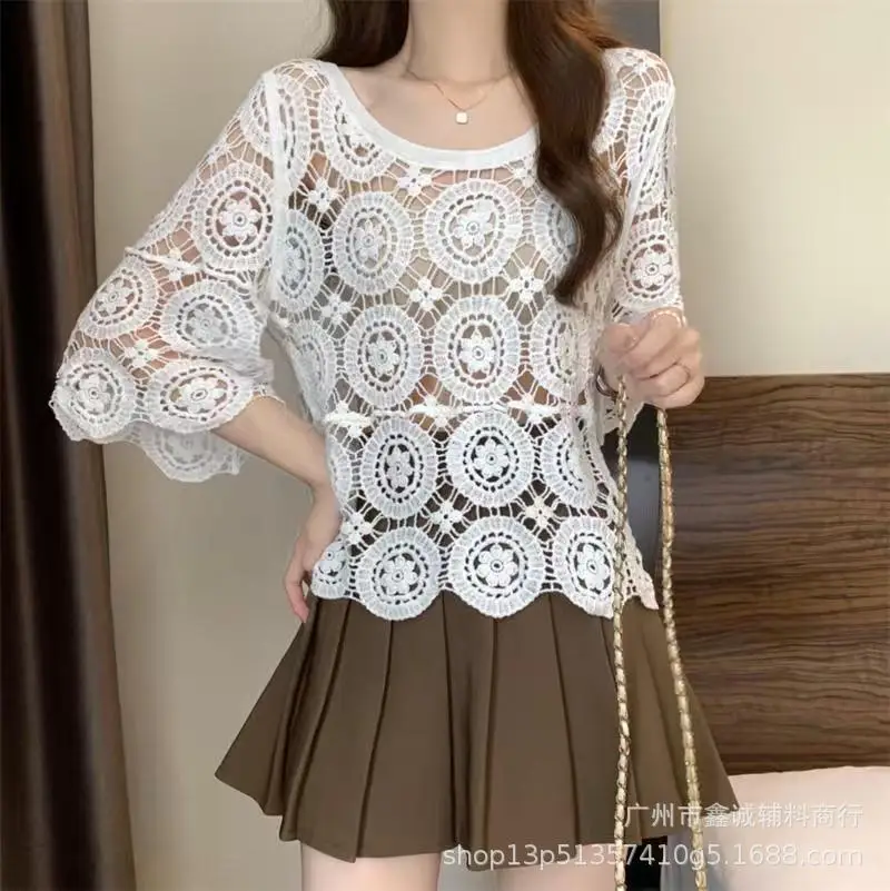 Women's White Lace Cardigan Top with Short Sleeves - Image 21