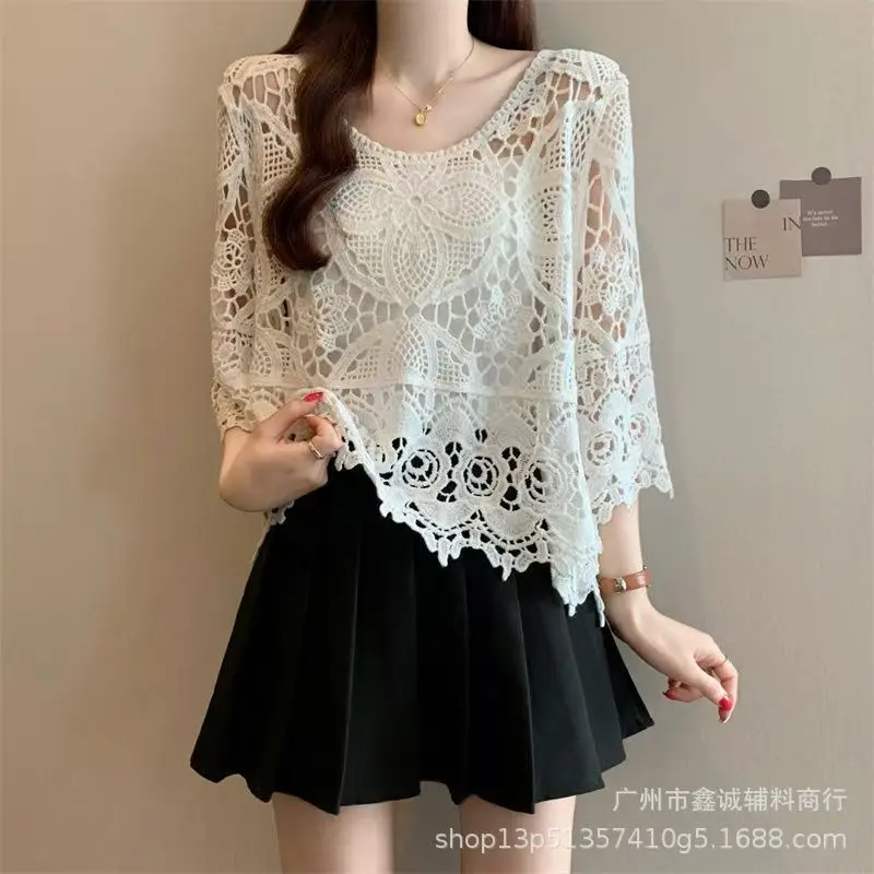 Women's White Lace Cardigan Top with Short Sleeves - Image 25