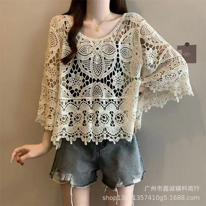Women's White Lace Cardigan Top with Short Sleeves - Image 26