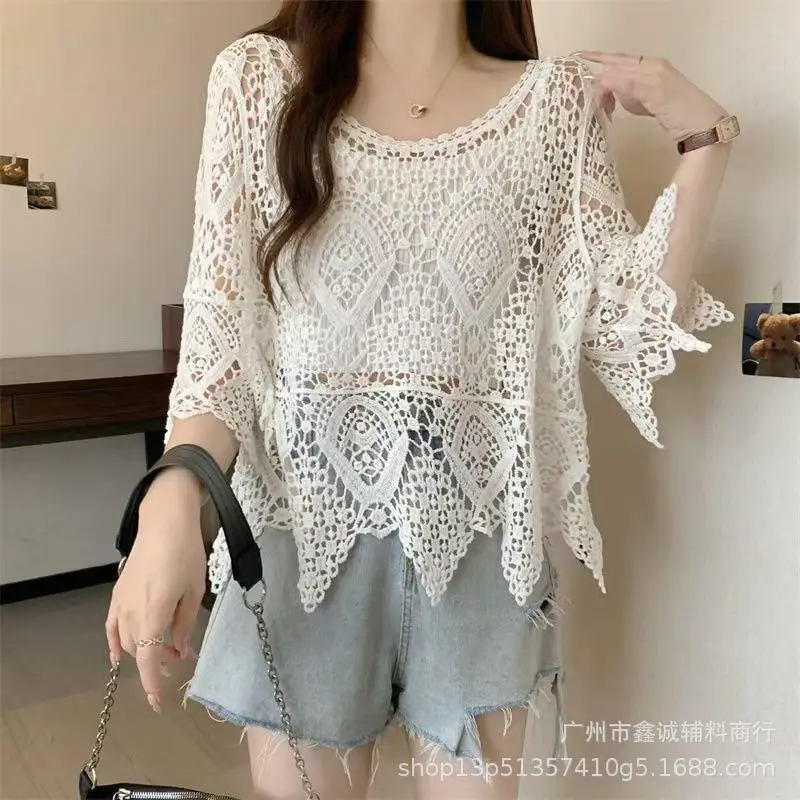 Women's White Lace Cardigan Top with Short Sleeves - Image 27