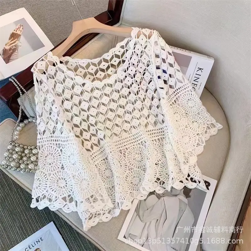 Women's White Lace Cardigan Top with Short Sleeves - Image 5