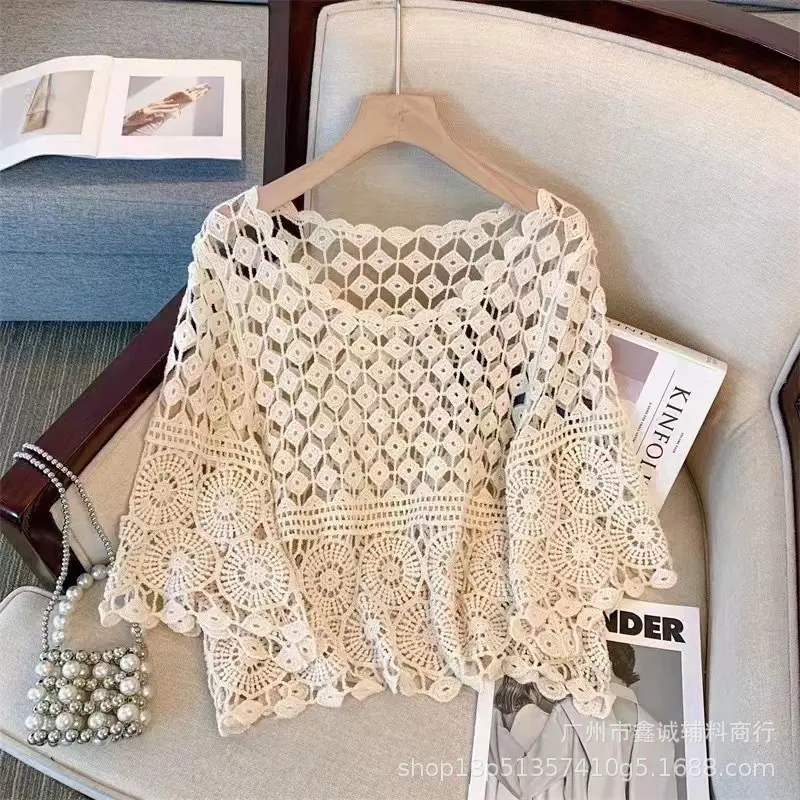 Women's White Lace Cardigan Top with Short Sleeves - Image 6