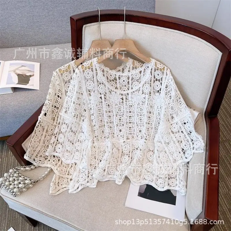Women's White Lace Cardigan Top with Short Sleeves - Image 8