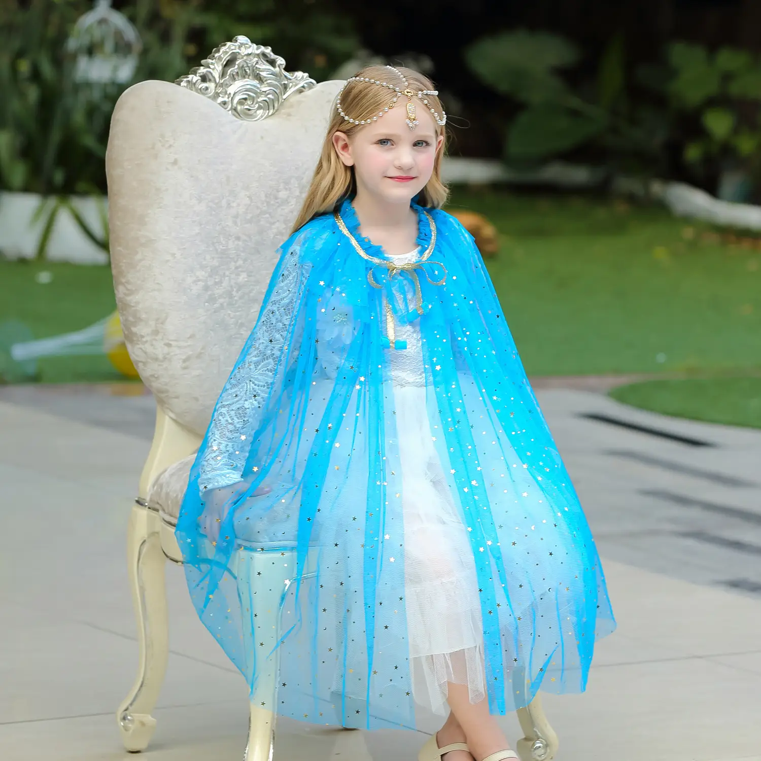 2021 Frozen Princess Girls Shawl Cape Costume White - Image 5