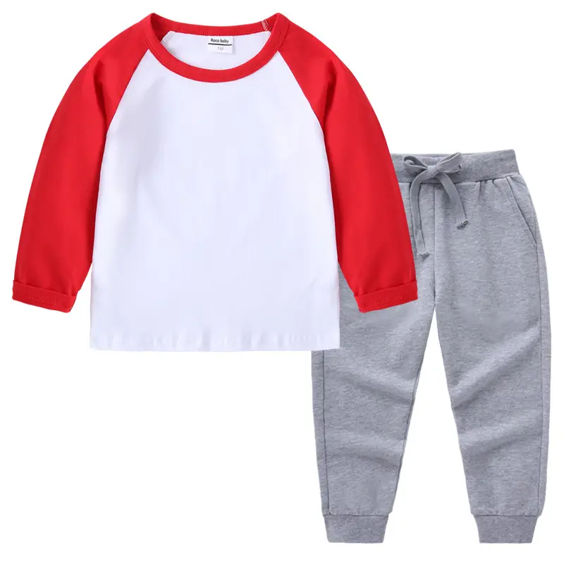 Kids Cotton Long Sleeve T-Shirt Red White Pink Black Pants Set - Image 11