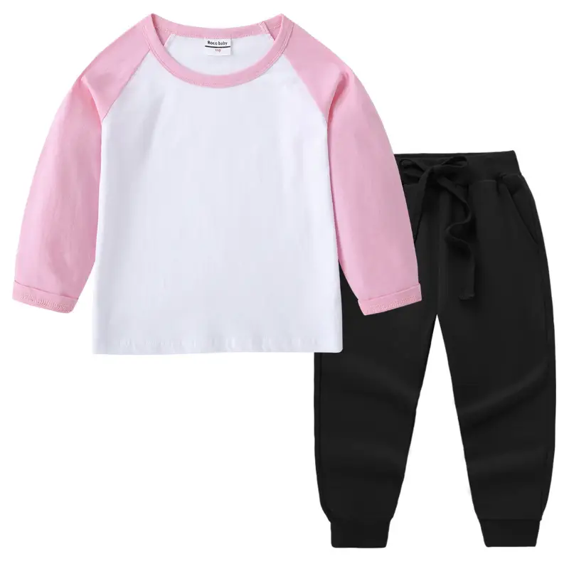 Kids Cotton Long Sleeve T-Shirt Red White Pink Black Pants Set - Image 14
