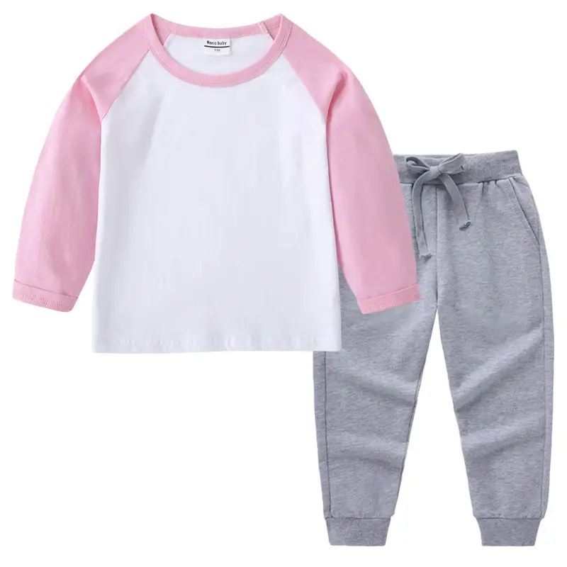 Kids Cotton Long Sleeve T-Shirt Red White Pink Black Pants Set - Image 15