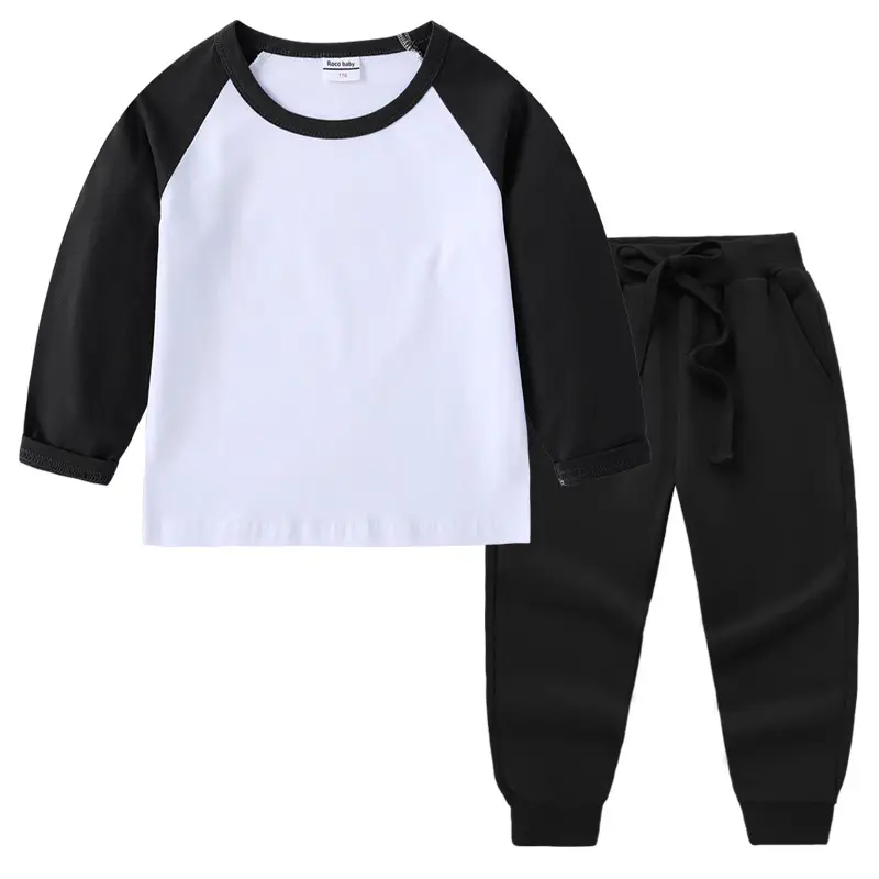Kids Cotton Long Sleeve T-Shirt Red White Pink Black Pants Set - Image 20