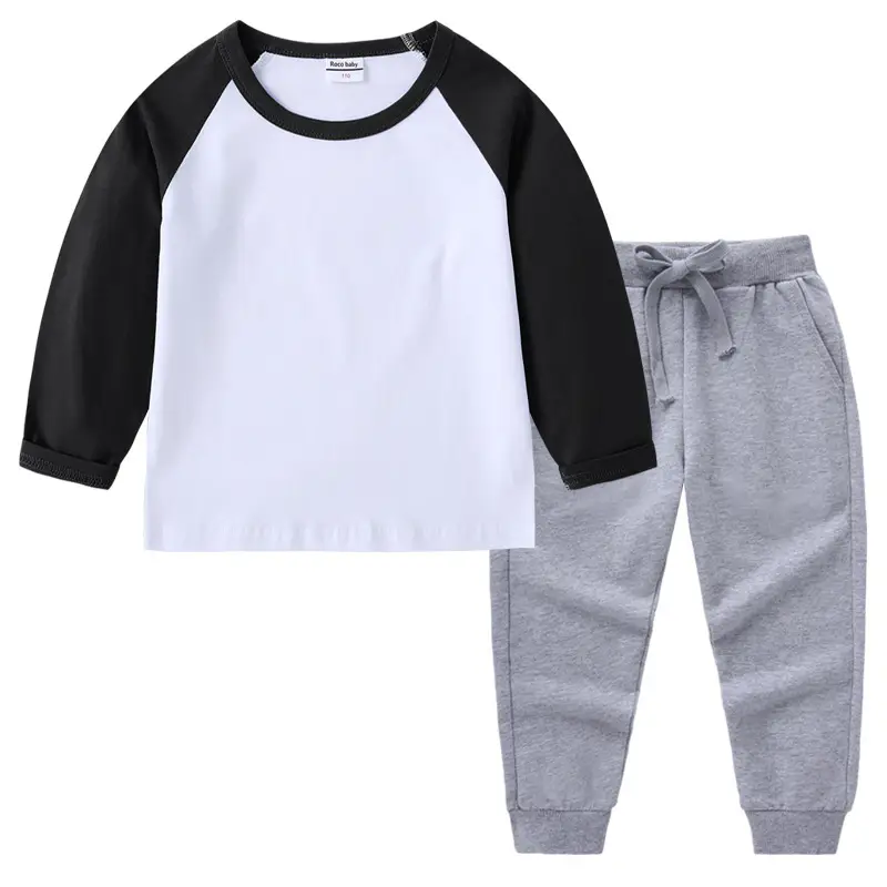 Kids Cotton Long Sleeve T-Shirt Red White Pink Black Pants Set - Image 21