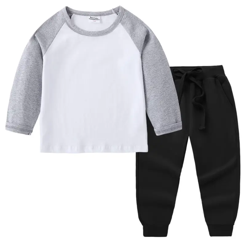 Kids Cotton Long Sleeve T-Shirt Red White Pink Black Pants Set - Image 22