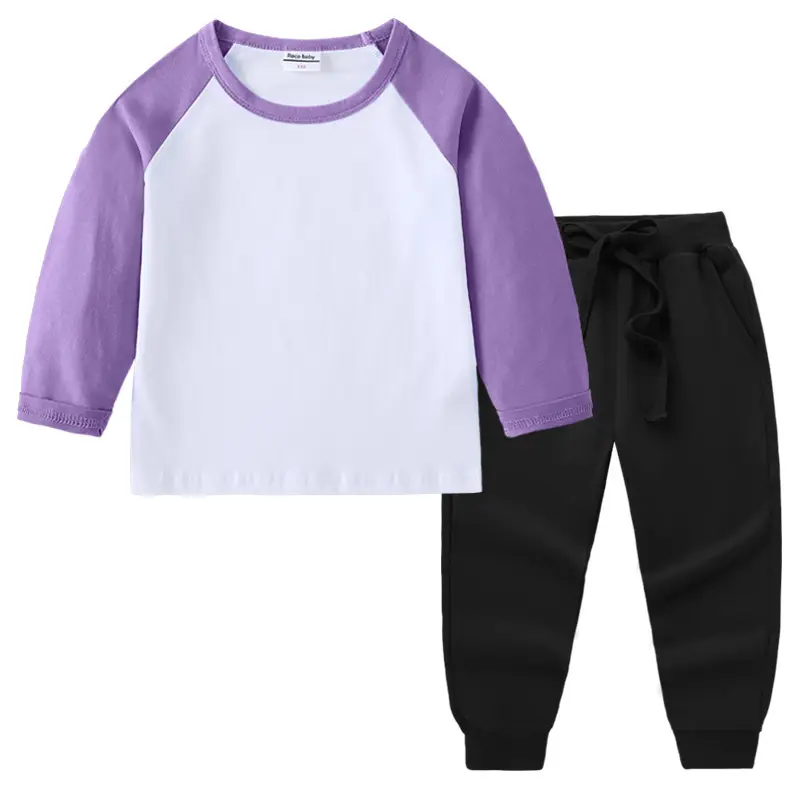 Kids Cotton Long Sleeve T-Shirt Red White Pink Black Pants Set - Image 24