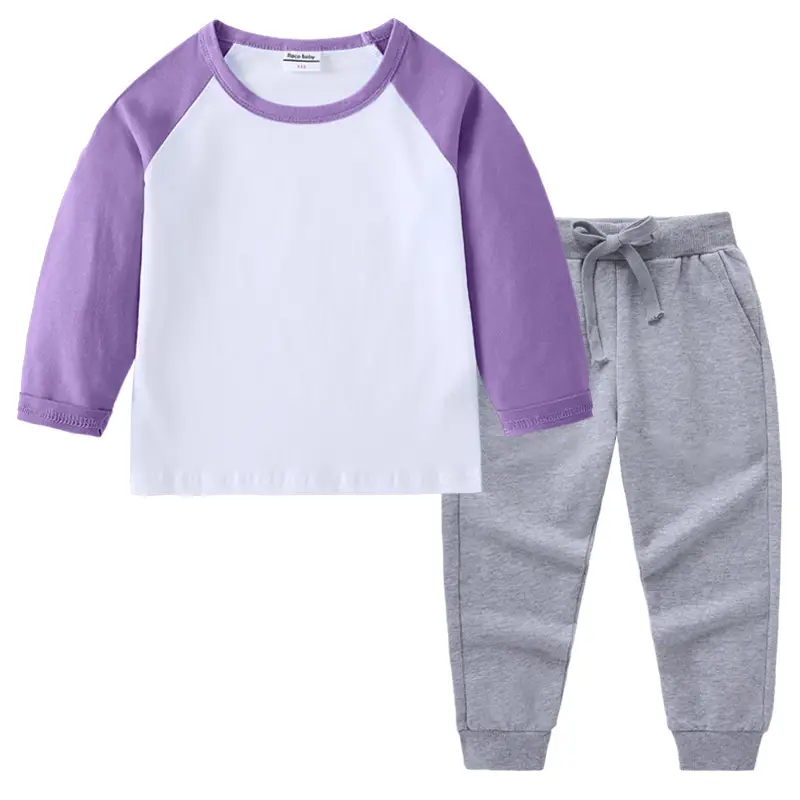 Kids Cotton Long Sleeve T-Shirt Red White Pink Black Pants Set - Image 25