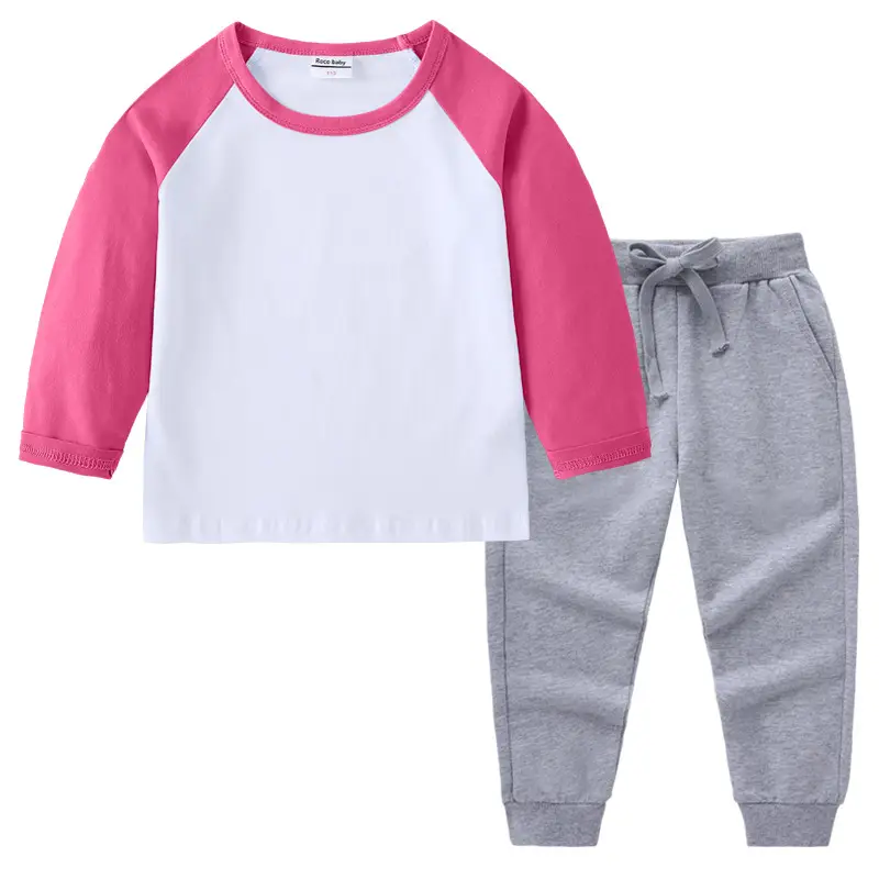 Kids Cotton Long Sleeve T-Shirt Red White Pink Black Pants Set - Image 27