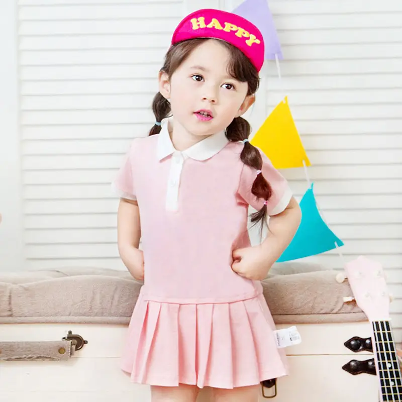 Girls Pink Pleated Polo Skirt Summer Dress