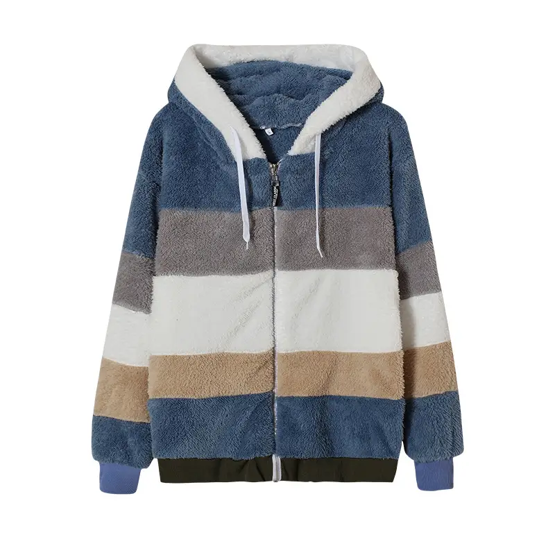 Women Hooded Jacket Red White Gray Brown Zip Front — feature 19