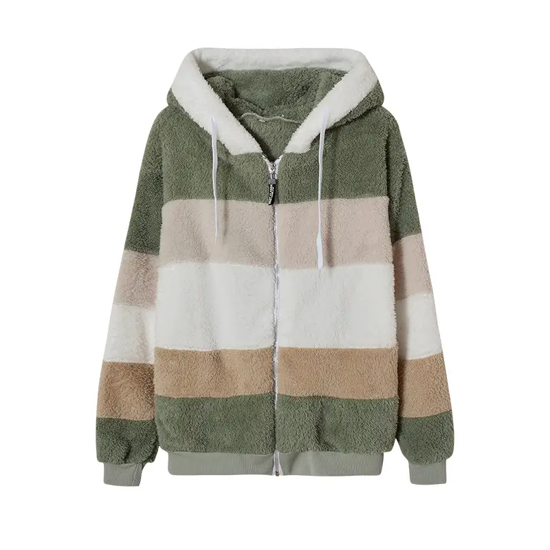 Women Hooded Jacket Red White Gray Brown Zip Front — feature 20