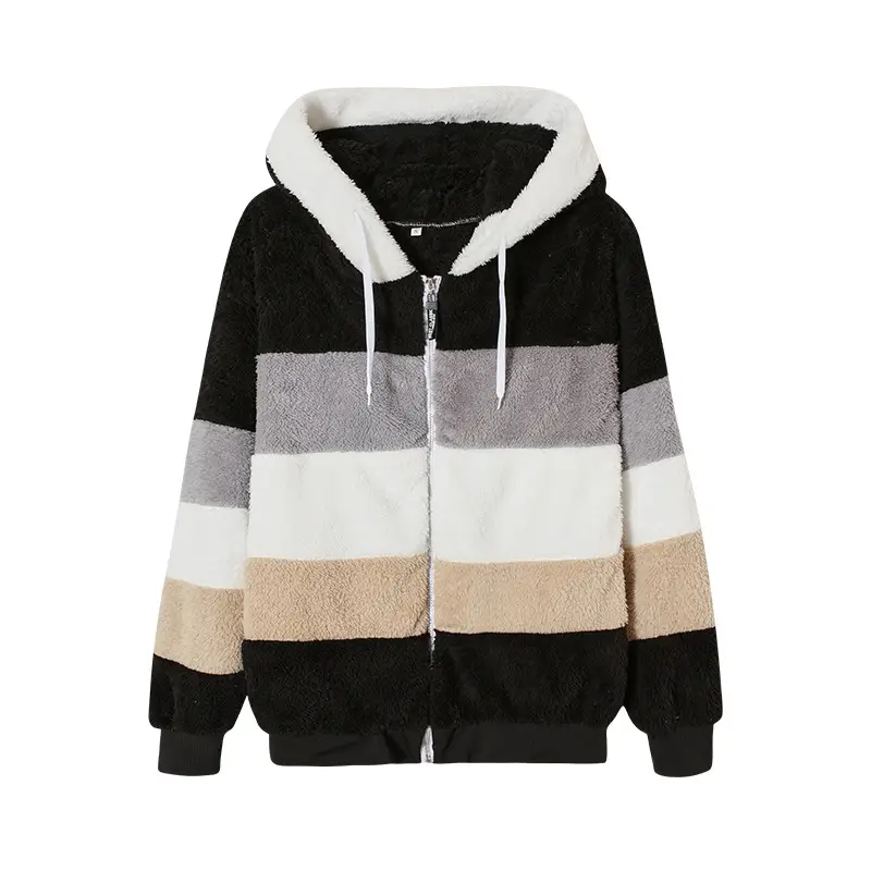 Women Hooded Jacket Red White Gray Brown Zip Front — feature 23