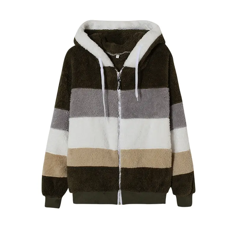 Women Hooded Jacket Red White Gray Brown Zip Front — feature 24