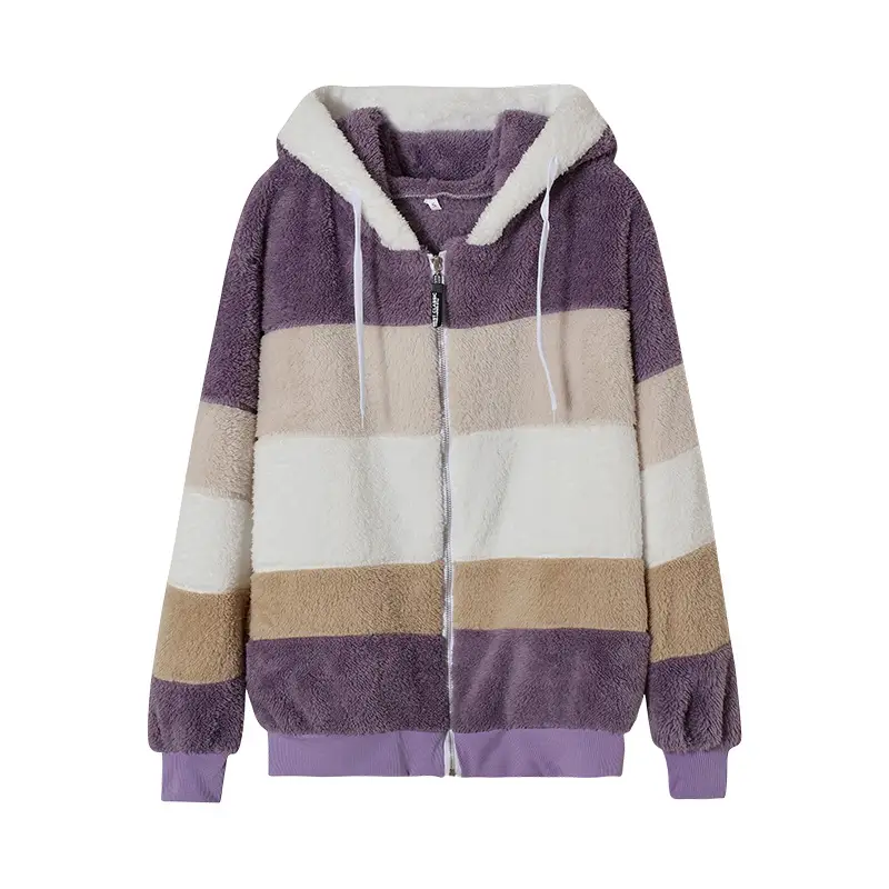 Women Hooded Jacket Red White Gray Brown Zip Front — feature 26