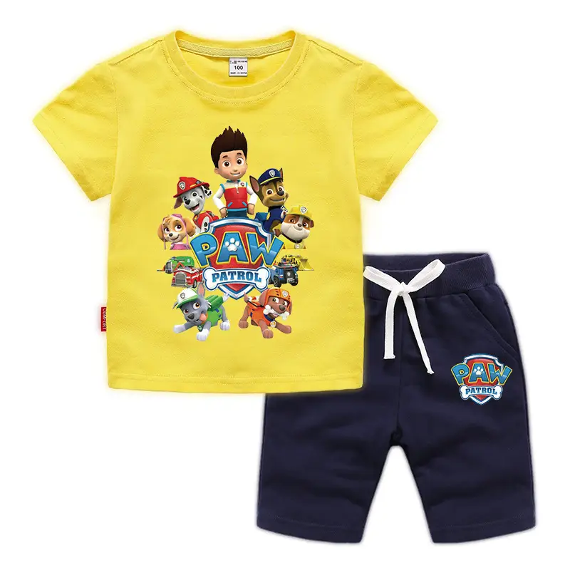 2023 Kids Cotton T-Shirt Shorts Set Wang Wang Team Black Yellow - Image 18