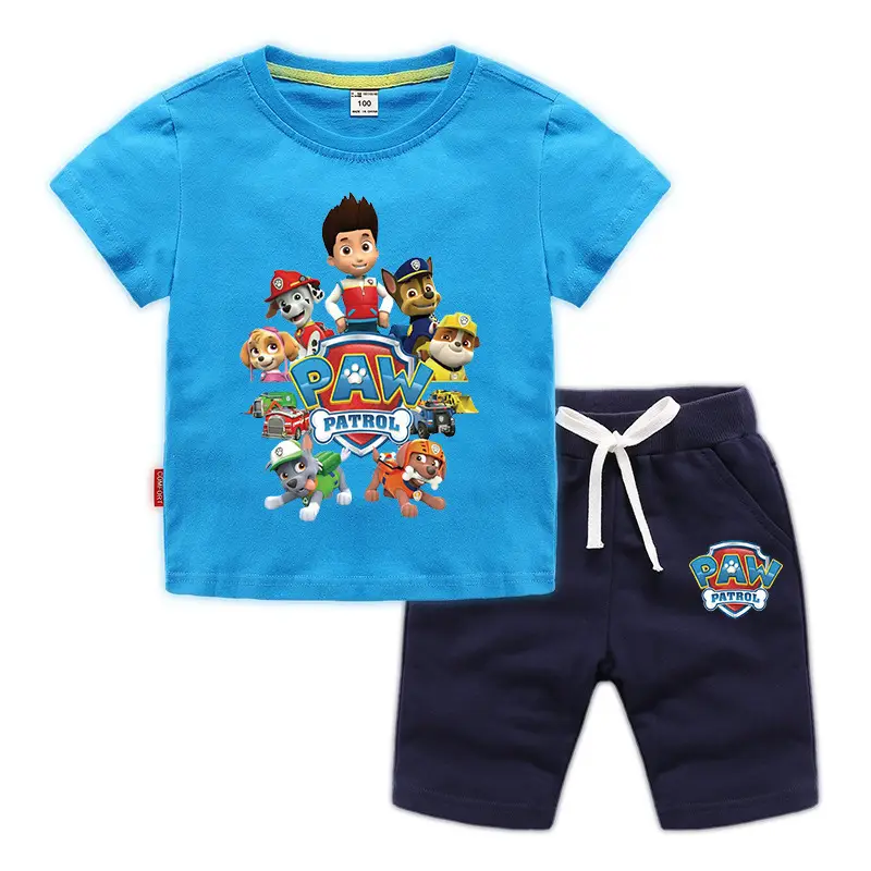 2023 Kids Cotton T-Shirt Shorts Set Wang Wang Team Black Yellow - Image 5