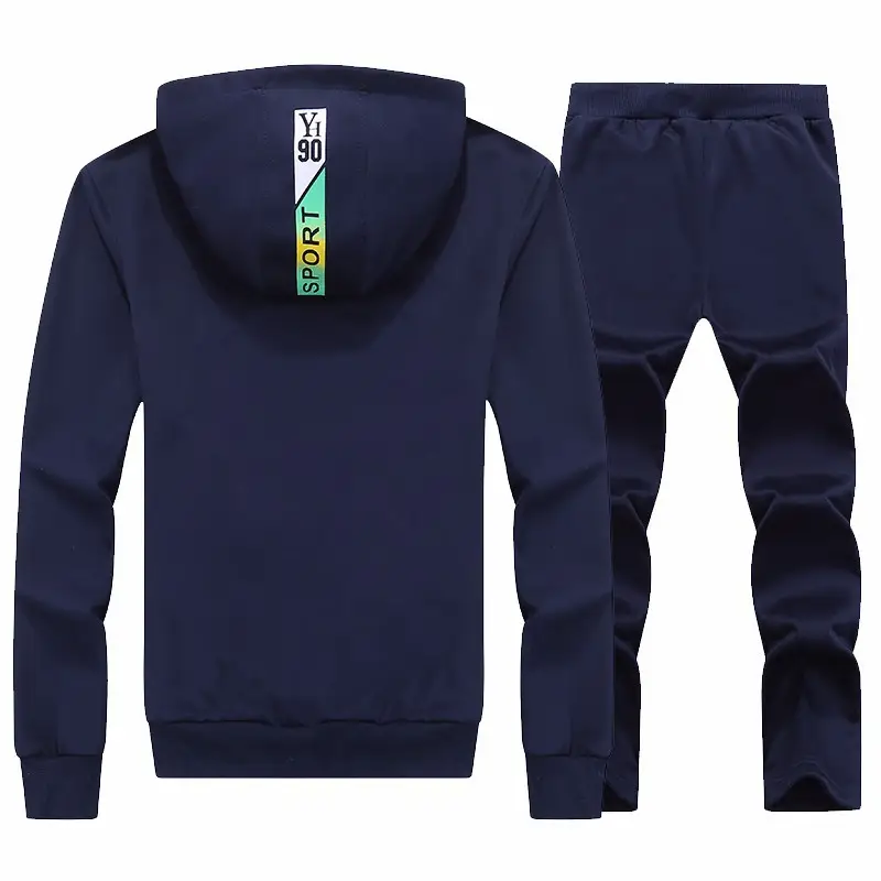 Men Navy Hooded Sweatpants Set Spring Autumn Casual