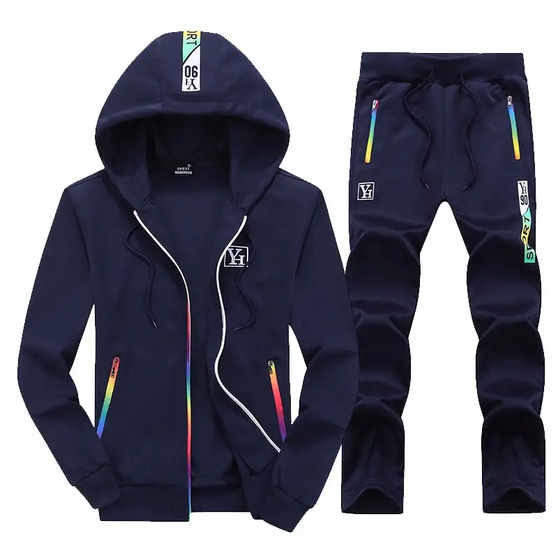 Men Navy Hooded Sweatpants Set Spring Autumn Casual