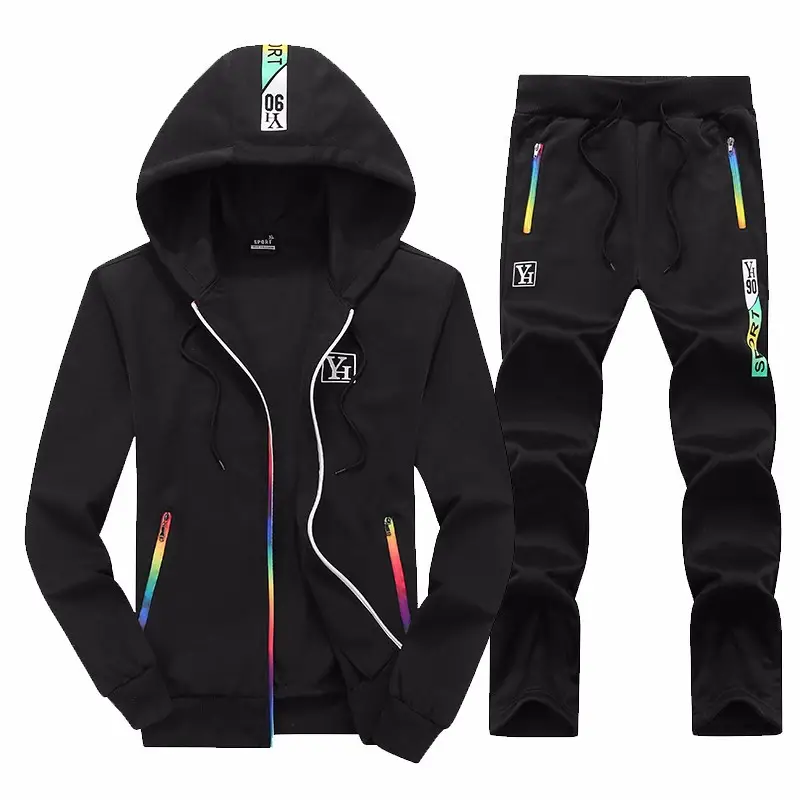 Men Navy Hooded Sweatpants Set Spring Autumn Casual