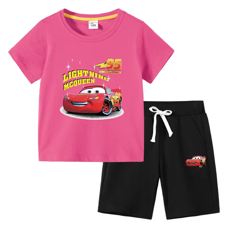 2023 Kids Cars T-Shirt Shorts Pink Black Cotton Set - Image 22